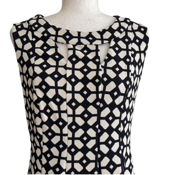 Enfocus Studio Navy White Geometric Print Sleeveless A-Line Dress Size 6 - Picture 3 of 11